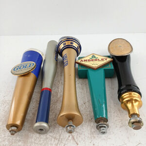 Lot of 5 VTG Beer Tap Handles Amberley Kokanee Gold Stroh’s Longer Bar Décor